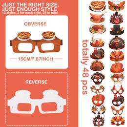 Party Decoration Thanksgiving Turkey Paper Hat And Eyeglasses Holiday Headbands Glasses Pumpkin Pie Maple Treats For Kids Adt Accessor Amm9E