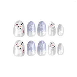 False Nails Round Edge Press-on Nail Snowflake Print Blue White Reusable Artificial For Salon Expert And Naive Women