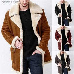 Men's Trench Coats 2023 Autumn Winter New Fur Integrated Men's Coat Faux Fur Large Overcoat Thickened European Style Long Sleeve Jacket T231104