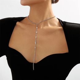 Choker Crystal Long Frtassel Necklace Ladies Personality Sexy Fashion Ultra Flash Rhinestone Necklace Jewelry Accessories