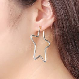 Titanium Steel Large Star Hoop Earrings For Women Gold Silver Colour Earring Fashion Jewellery