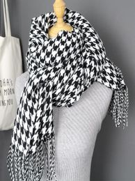 women winter thick fashion soft warm lady cashmere white and black long houndstooth scarf with tassel Y2001038760253