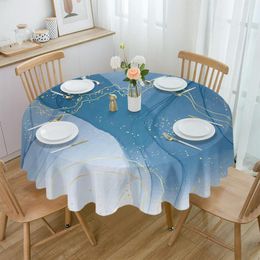 Table Cloth Marble Line Blue Gradient Round Tablecloth Waterproof Cover For Wedding Party Decoration Dining