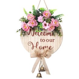Decorative Flowers & Wreaths Welcome Wooden Sign Listing Wreath Front Indoor Door Decor Flores Artificiales Wholesale Direct Sales