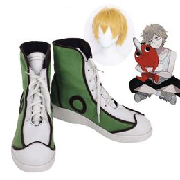 Chainsaw Man Anime Shoes Boots Denji Cosplay Golden Wig Hair for Halloween Carnival Accessories