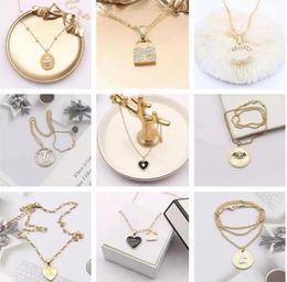 Simple Designer Brand Double Letter Pendant Necklaces Chain 18K Gold Plated Pearl Crysatl Rhinestone Sweater Long Newklace for Women Wedding Jewerlry Accessories