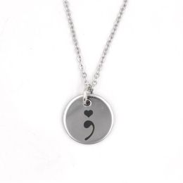 New Arrival Stainless Steel Necklace Semicolon Necklace Depression Awareness Pendant Necklace Warrior Mental Health Suicide Jewelr257G