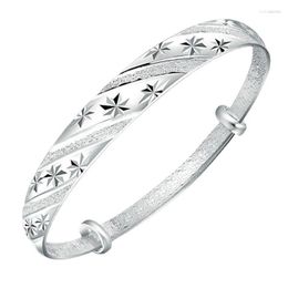 Bangle European And American Imitation Silver Bracelet Simple Handmade Carven Design Meteor Shower Wide Face Fu Character Push Pull