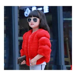 Coat Girls Faux Rabbit Fur Jacket Fashion Chic Children Artificial Long Sleeves Autumn Winter Kids Clothing Tz356329C Drop Delivery Dh9Vb