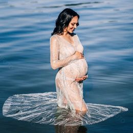 Maternity Dresses Bohemian lace maternity wear for po shoots sparkling full sleeved clothing po shoots baby shower suits po shoots 230404