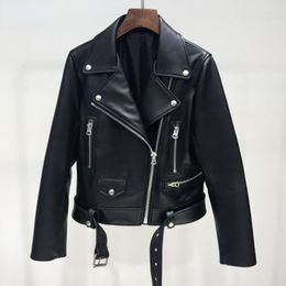 Women's Leather 2023 Autumn Women Pu Jacket Woman Zipper Belt Short Coat Female Black Punk Bomber Faux Outwear