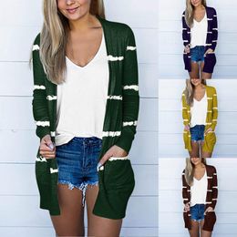 Women's Jackets Cardigan Women Sweater Womens Fashion Casual Stripe Print Pocket Long Sleeve Work Tops Open Front