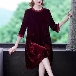 Casual Dresses Golden Velvet Dress Spring And Summer 2023 Large Size Women's Loose Medium Length A-Line Vintage Female Vestidos Z244