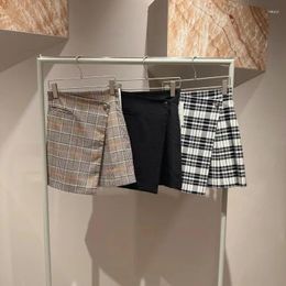 Skirts Kuzuwata Simple A-line Plaid Women's Casual Slim Fit All-match Mujer Faldas Japanese Autumn Solid Button Woman