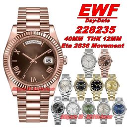 EWF Factory Watches 228235 Date 904L 40mm Eat2836 Autoamtic Mens Watch Sapphire Coffee Dial Rose Gold Bracelet Gents Wristwatches