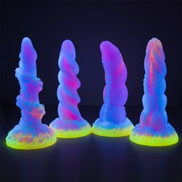 Anal Toys Threaded Monster Anal Dildo Butt Plug Anus Masturbator Dilators Suction Cup Adult Sex Toys for Men Women Silicone Luminous Soft 230404