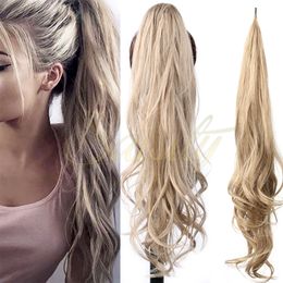 Hästsvansar Saisity 32Inch Syntetisk flexibel Wrap Around Ponytail Length Ponytail Extensions Blonde Ponytail Hairpieces For Women Daily Use 230403