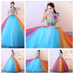 Prom Dresses Rainbow Organza Crystal Strapless Backless Flower Ball Gown Evening Gowns Floor Length Plus Size Formal Dress Drop Deli Dh21N