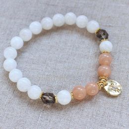 Strand WMB44245 Moonstone Sunstone Wrist Mala Beads Bracelet North Star Charm Gold Plated Kette Yoga Jewelry