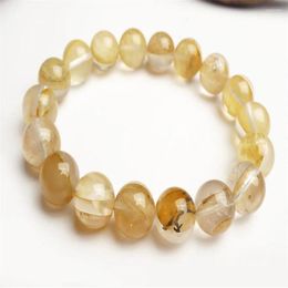 Charm Bracelets 11mm Genuine Natural Yellow Transparent Petrified Wood Tree Crystal Stretch Round Bead