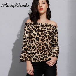 Womens Blouses Shirts Sexy Women Off Shoulder Leopard Printed Classical Chiffon Long Sleeve Shirt Crop Tops Streetwear Blusas De Mujer 230404