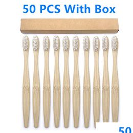 Toothbrush 50Pack Bamboo Biodegradable Soft Bristle Wood Teeth Brush Mix Color Handle Ecofriendly Oral Care 230228 Drop Delivery Hea Dhu9D