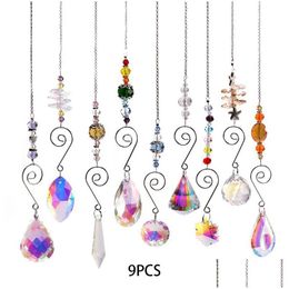 Garden Decorations 9Pcs Chandelier Lamp Diy Sun Catcher Office Chain Ornament Beads Home Gift Hanging Colorf Cry Mz