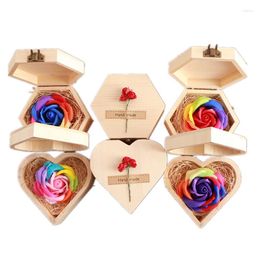 Decorative Flowers Wedding Colorful Soap Flower Wooden Gift Box Christmas Valentine's Day Holiday Rose Decoration