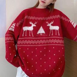 Women's Sweaters Trendy Women Sweater Ribbed Cuff Elk Print Festive Christmas Top Useful For Gift