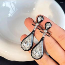 Dangle Earrings Retro Crystal Zircon Black Pipa Stud For Women Unique Design Chinese Style Elegant Classical Girl Jewelry Birthday Gift