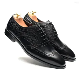 Dress Shoes Size 5 To 13 Classic Italian Genuine Leather Men Black Lace-up Ponited Toe Wingtip Oxfords Business Wedding Brogues