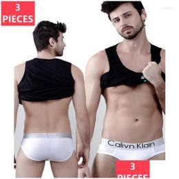 Underpants 3Pcs/Lot Calivn Klain Underwear Men Mens Panties Breathable 3D Pouch Shorts Slip Sexy For Male Low-Waist Brief Drop Deliv Dhq8P