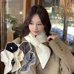 Scarves Thicken Cross Collar Scarves Down Cotton Knitted Neck Warmer Ring Snood Scarves Velvet Thickened Warm Small Shawl Neck WrapsL231104