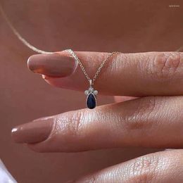 Pendant Necklaces Huitan Exquisite Blue Pear Cubic Zirconia Necklace For Women Wedding Accessories Fancy Anniversary Gift Fashion Jewelry