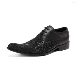 Dress Shoes Men Genuine Leather Crocodile Pattern Formal Classic Pointed Glossy Mens Wedding Lace Up Oxford Size 46