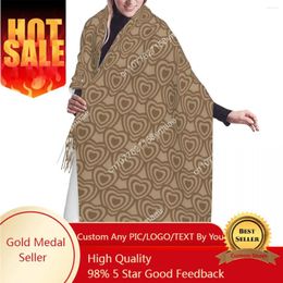 Scarves Custom Brown Y2k Hearts Pattern Scarf Wrap Women Long Winter Fall Warm Tassel Shawl Unisex Fashion Versatile