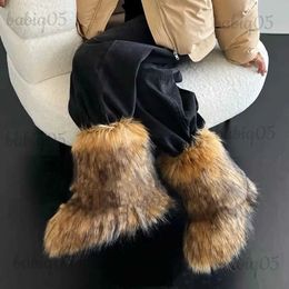 Women's Winter Snow Outdoor Luxury Furry Faux Fox Fur Boots Woman Plush Warm Platform Shoes New Fashion Bottes Big Size 44 T231104