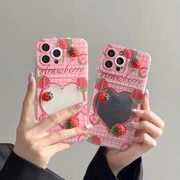 Phone Case Korean Cute 3D Strawberry Love Card Bag Transparent Silicone iPhone 14 Pro Max 11 12 13 Xs Xr 7 8 Plus X Cartoon Cover 231104