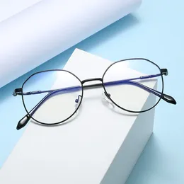 Sunglasses Eyeglasses Metal Spectacle Frame Men's And Women's With Myopic Glasses Option Round Optical Anti-Blue Ray Pl