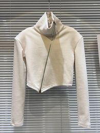 Women's Jackets 2023 Autumn Niche Metal Oblique Zipper Turtleneck Beveled Brushed Velvet Coat Cropped Zipped Women Short Sweatshirt