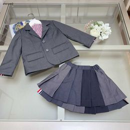 Luxury baby Tracksuits KIds formal dress girl Two piece set Size 100-160 Striped lined suit jacket and Pleated skirt Nov05