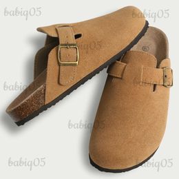 Slippers Shevalues Boston Clogs Women Men Classic Cork Mules Suede Slippers Cork Clogs Slippers Antislip House Sandals with Arch Support T231125