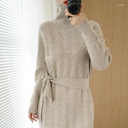 Casual Dresses Autumn And Winter Thickened Sweater Dress Loose Temperament Long High Neck Knitted Bottomed Female Pullover Shirt T1075