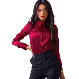 Womens Blouses Shirts Spring and Autumn blouses Button Up Satin Silk Shirt Vintage Blouse Women Lady Long Sleeves Female Loose Street 230404