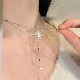 Chains S925 Sterling Sliver Pendant Star Diamond Rhinestone Necklace For Women Jewellery Ladies Tassel Clavicle Necklaces Pendants