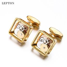 Square Steampunk Gear Cufflinks Lepton Watch Mechanism Cuff Links For Men Business Wedding Cufflinks Relojes Gemelos T190228c