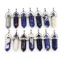 Pendant Necklaces Featured Natural Stone Blue Sodalite Pillar Point Fashion Pendants Column Hexagonal Necklace Accessories Making 25Pcs