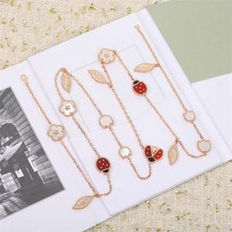 Beaded Necklaces Classic 925 Sterling Silver Five Element Ladybird Necklace Women's Sweater Chain Fashion Brand Luxury Jewellery Christmas Gift 230403