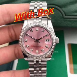 With Wood Box womens watch Mechanical automatic 36mm Diamond bezel Sapphire Cystal Ladies watches Stainless steel water269J