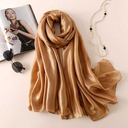 Sarongs 2023 Silk Scarves Women Luxury Brand Hijab Scarf Solid Foulard Femme Shawls Wraps Silk Bandana Head Scarf Hijab Beh Poncho P230403